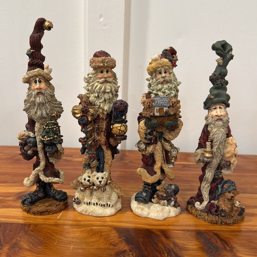 Vtg Boyds Bears The Folkstone Collection Folk Art Santa Figurines Set of 4